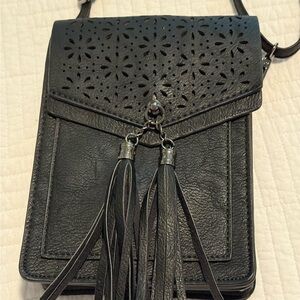 Black Crossbody Bag with Tassels